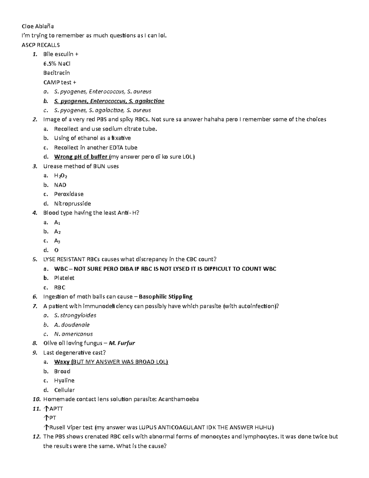 Recalls ASCP - General knowledge - Cloe Ablaña I’m trying to remember ...