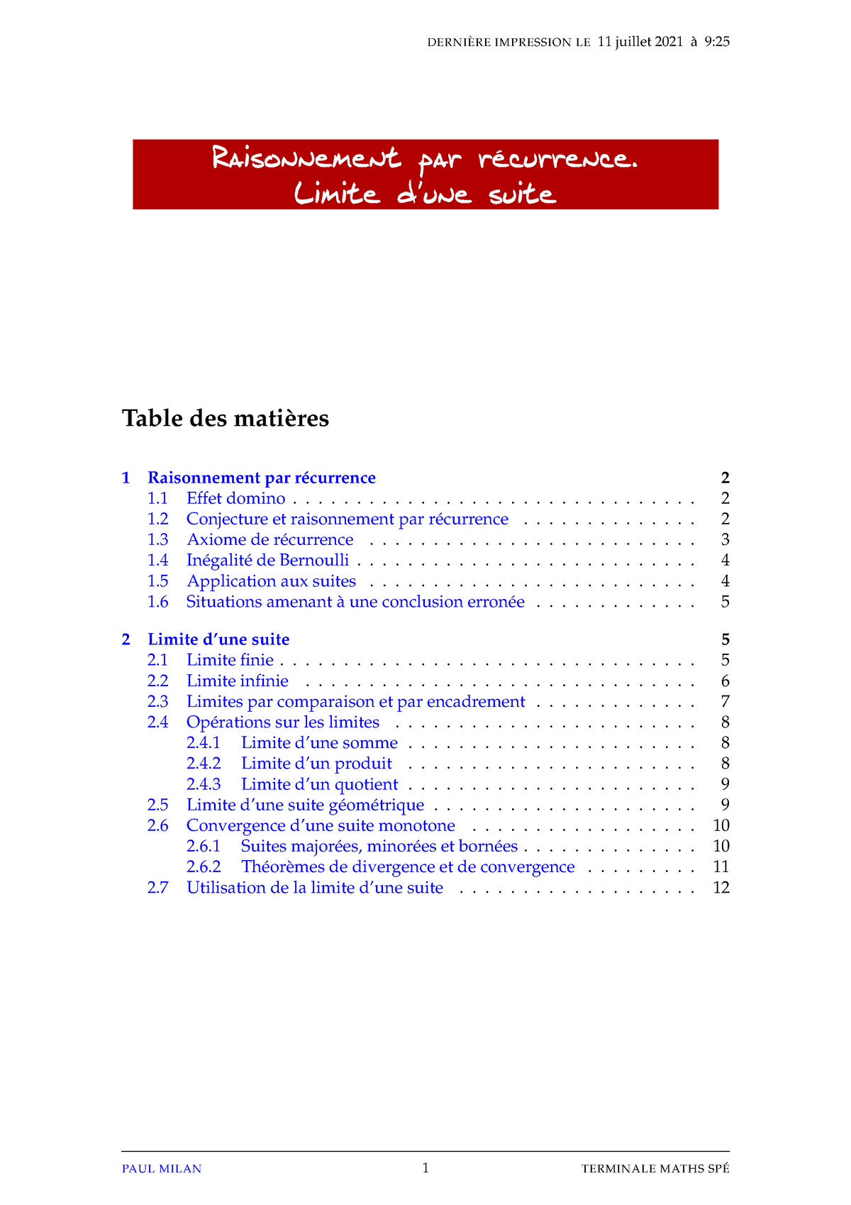 02 Cours Raisonnement Recurrence Limite Suite - Raisonnement Par ...