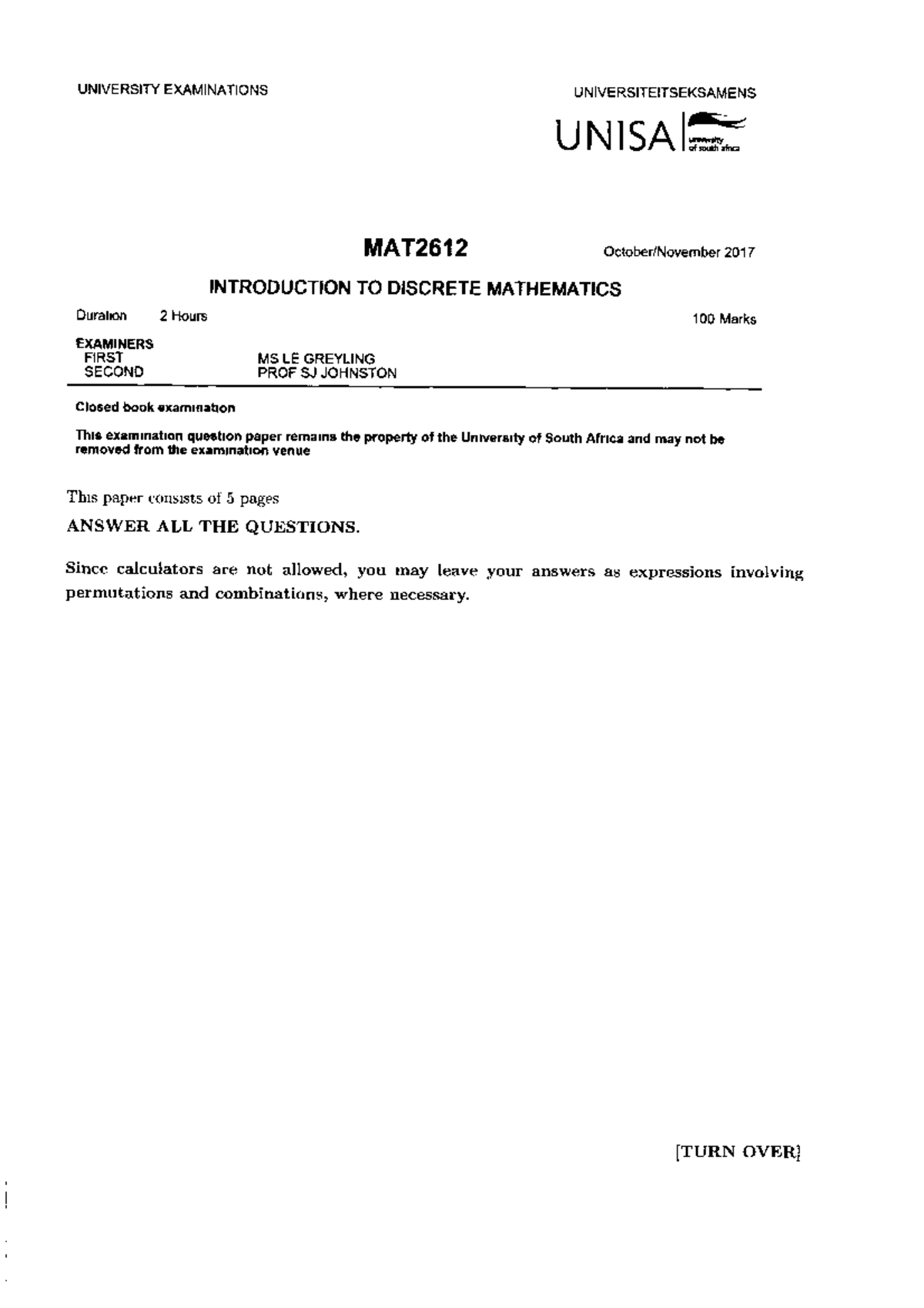MAT2612 2017 10 E 1 - A breakdown of the module - MAT2612 - Studocu