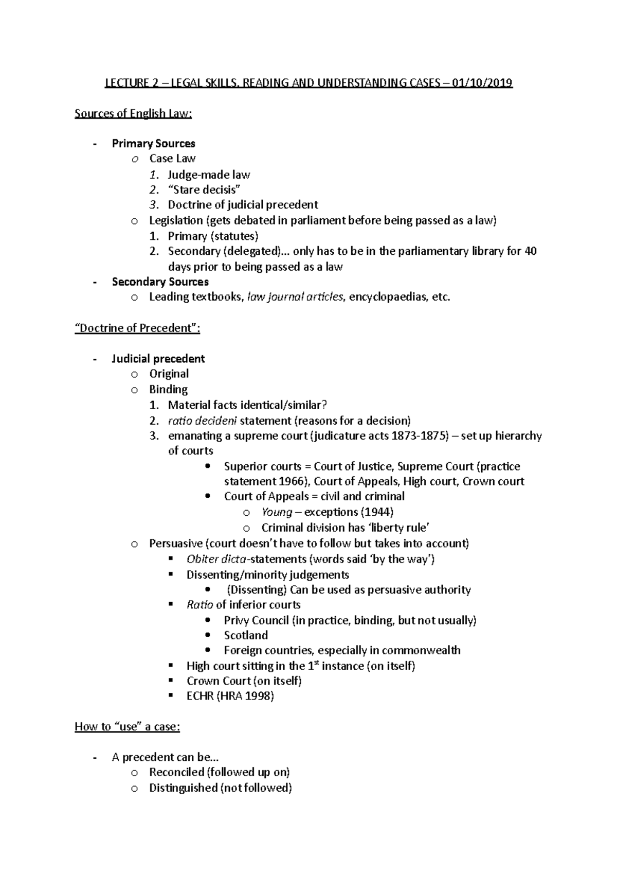 Reading And Understanding Cases - L.S.S. - LECTURE 2 – LEGAL SKILLS ...