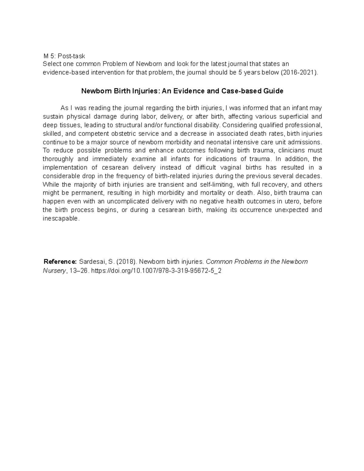 M 5 Posttask N/A M 5 Posttask Select one common Problem of Newborn and look for the