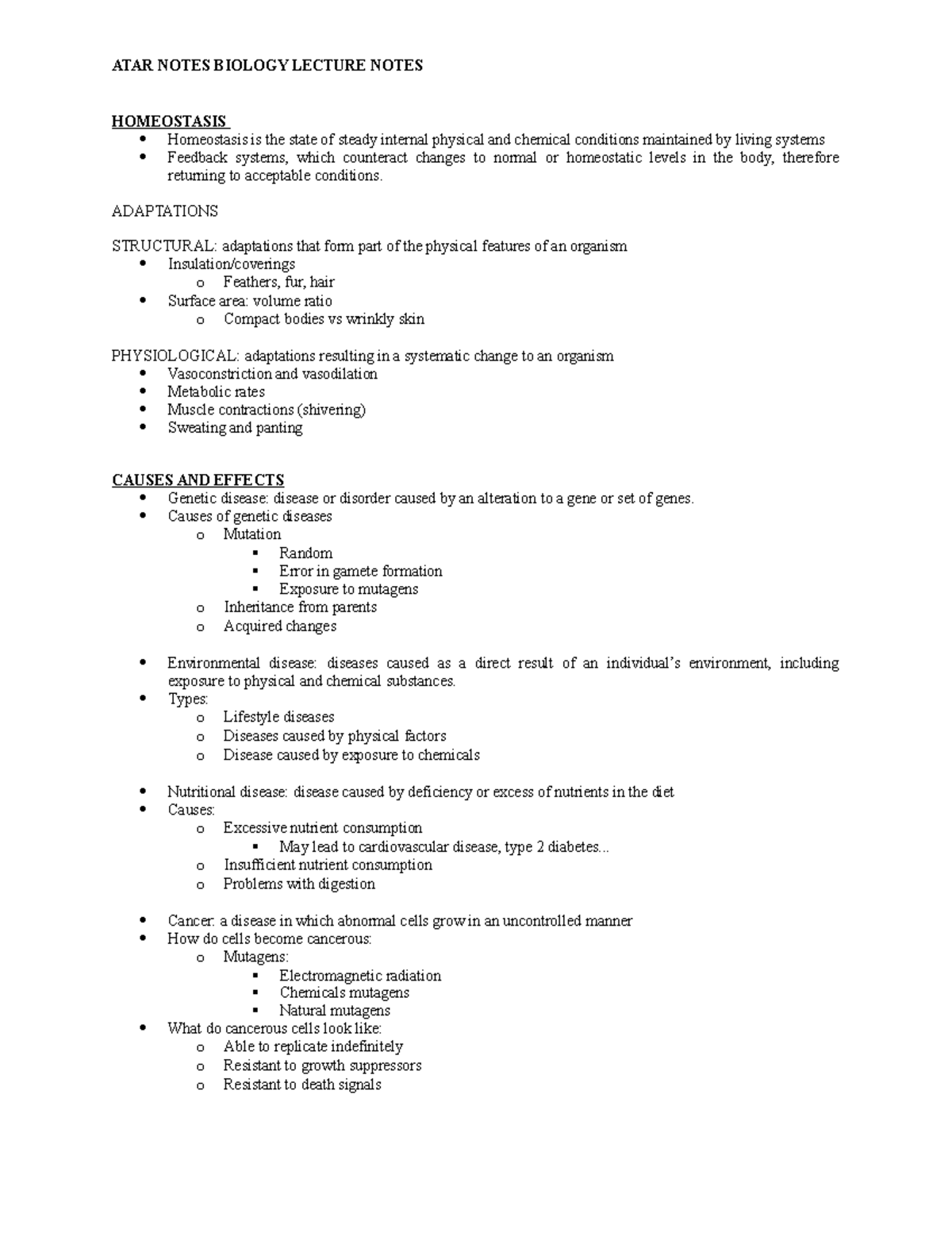 Biology Lecture Notes - ATAR NOTES BIOLOGY LECTURE NOTES HOMEOSTASIS ...