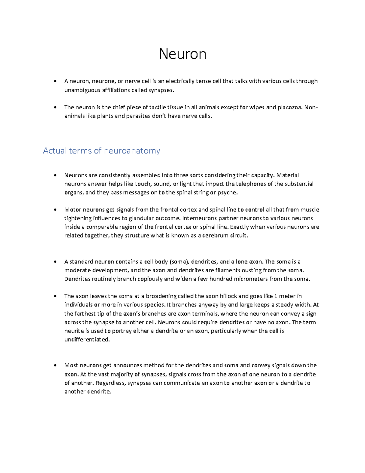 Neuron - useful study material - Neuron A neuron, neurone, or nerve ...