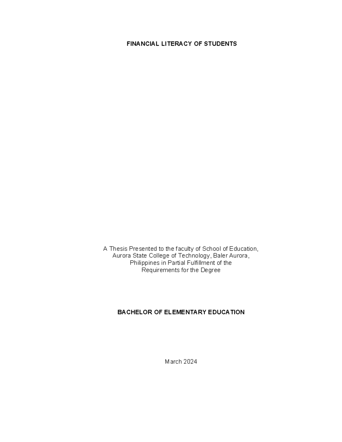 financial literacy thesis title pdf