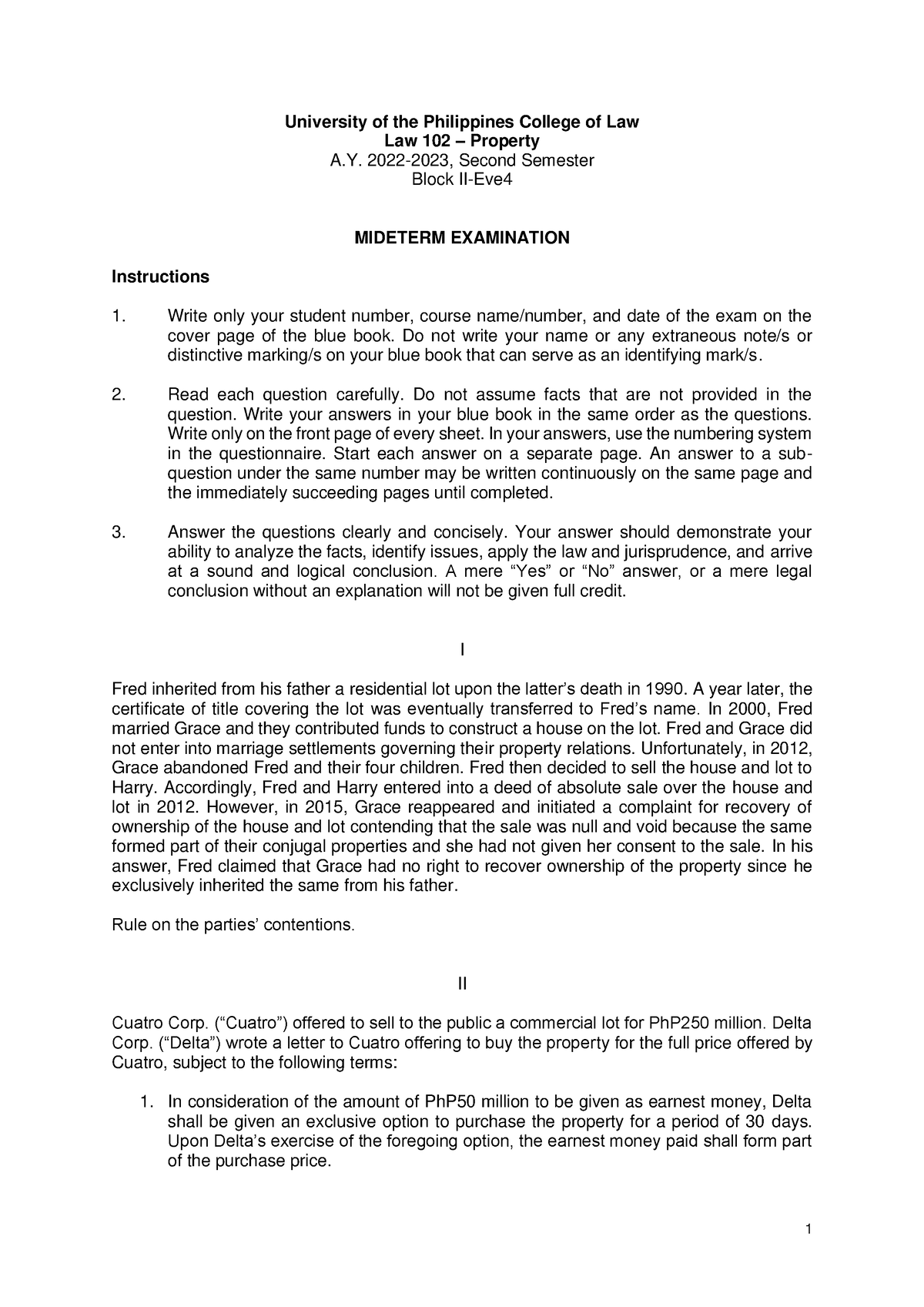 Midterms - Questionnaire - University of the Philippines College of Law ...