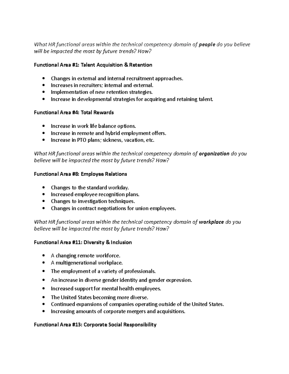 OL600 Wk 10 discussion - What HR functional areas within the technical ...