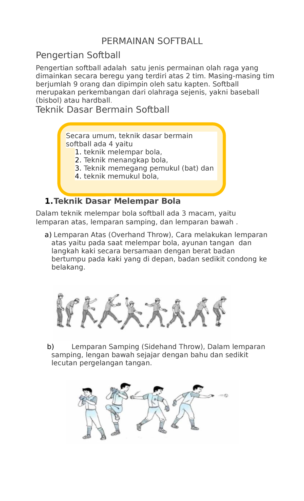 Permainan Softball - PERMAINAN SOFTBALL Pengertian Softball Pengertian ...