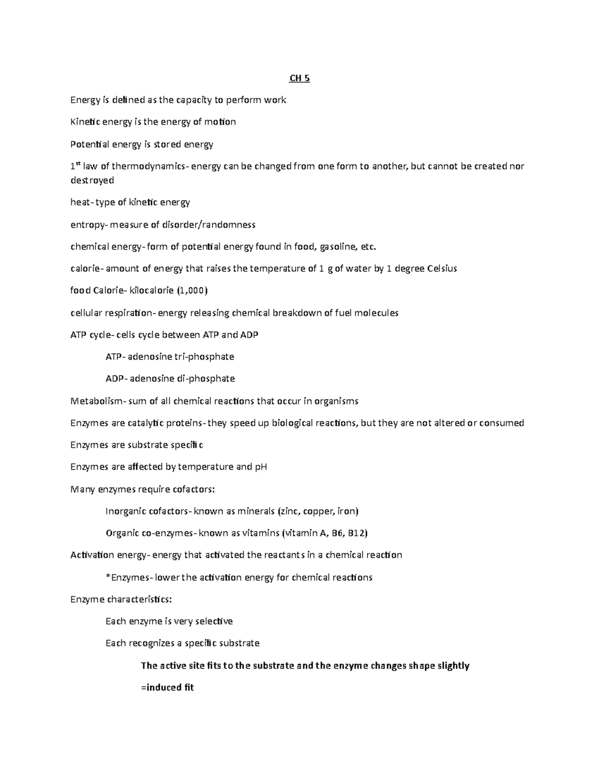CH 5 - christina yates - CH 5 Energy is defined as the capacity to ...