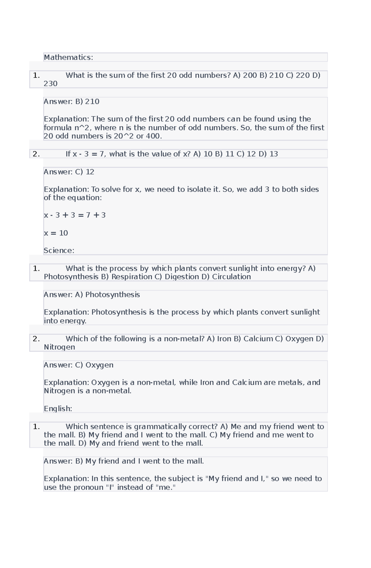 Reviewer - Mathematics: What is the sum of the first 20 odd numbers? A ...