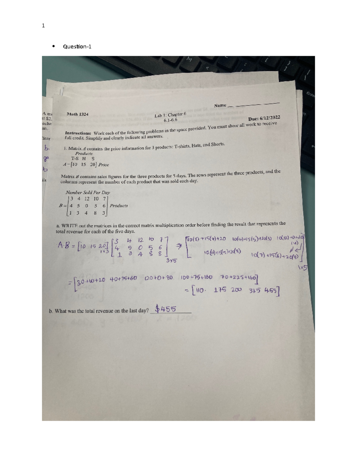 Maths lab-1 june - chapter wise assignment - MATH 1324 - 1 Question- 2 ...