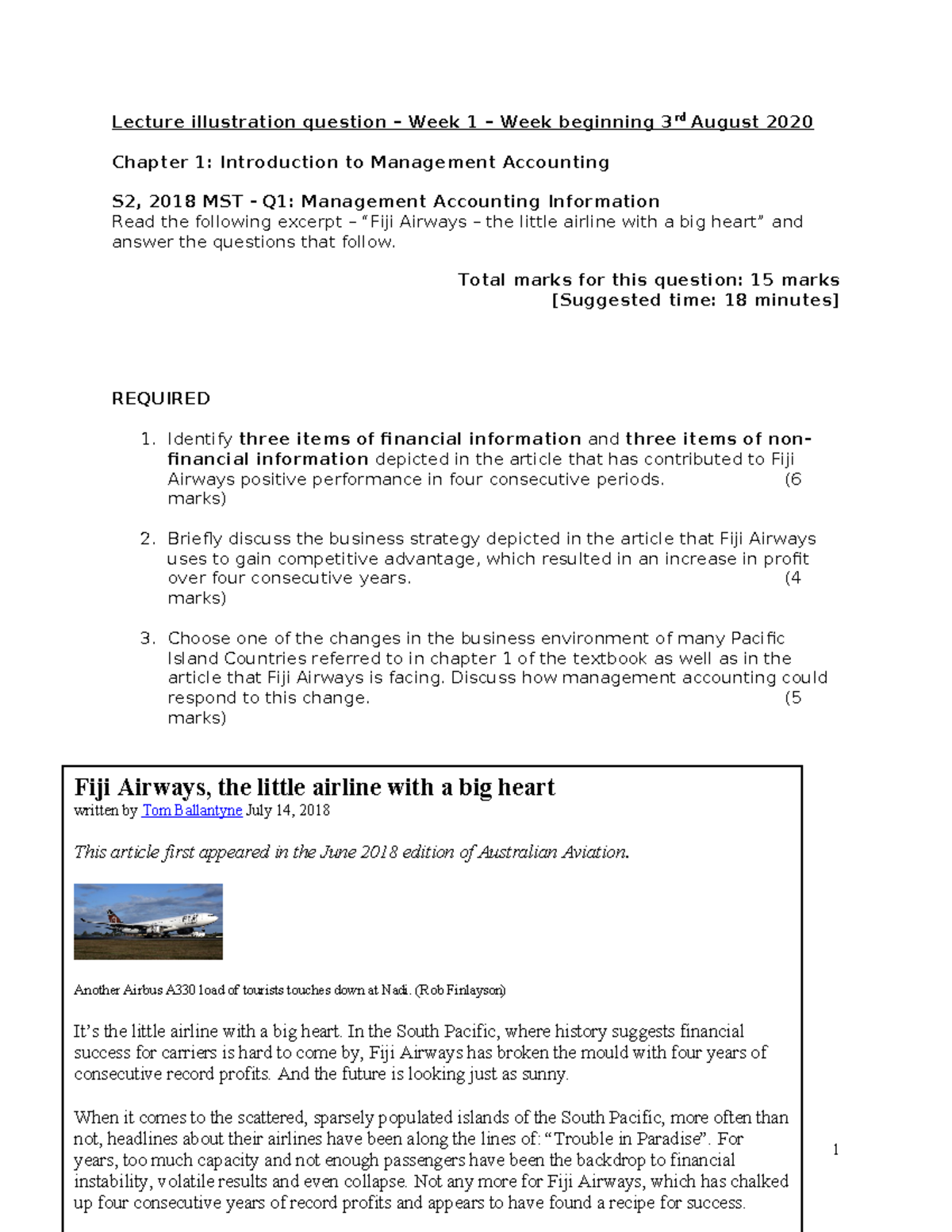 Lecture illustration question - Week 1 - Total marks for this question ...