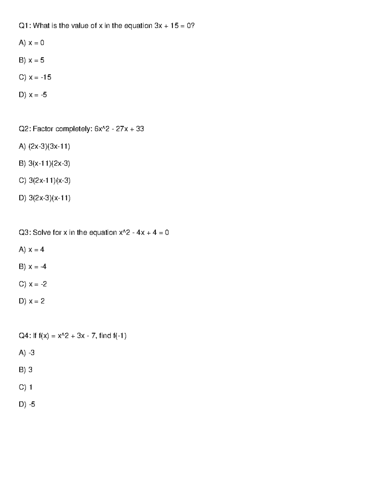 Algebra Questions 161 - Hsbns - Q1: What is the value of x in the ...