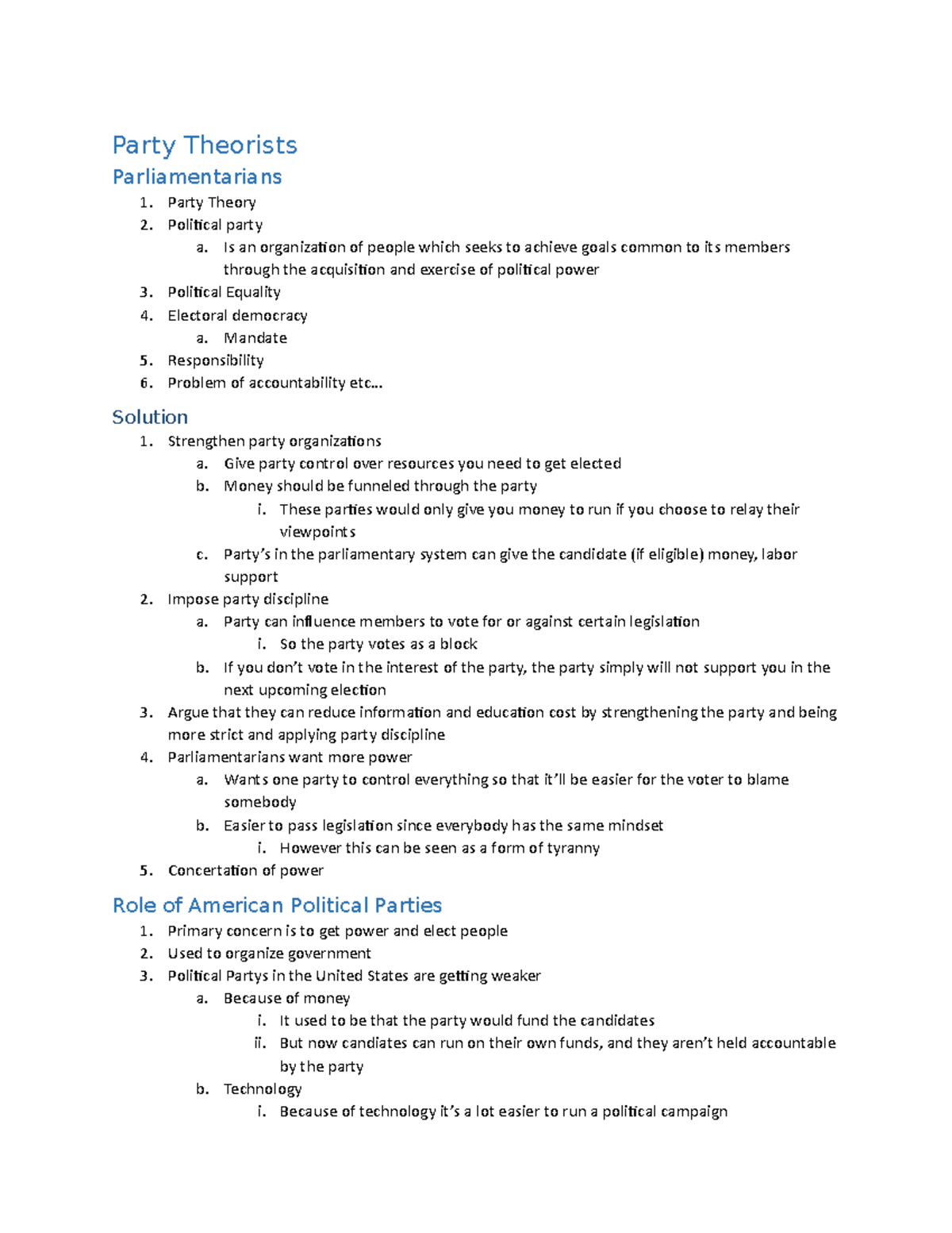 Party Theorists notes - looks at the different parties in our political ...