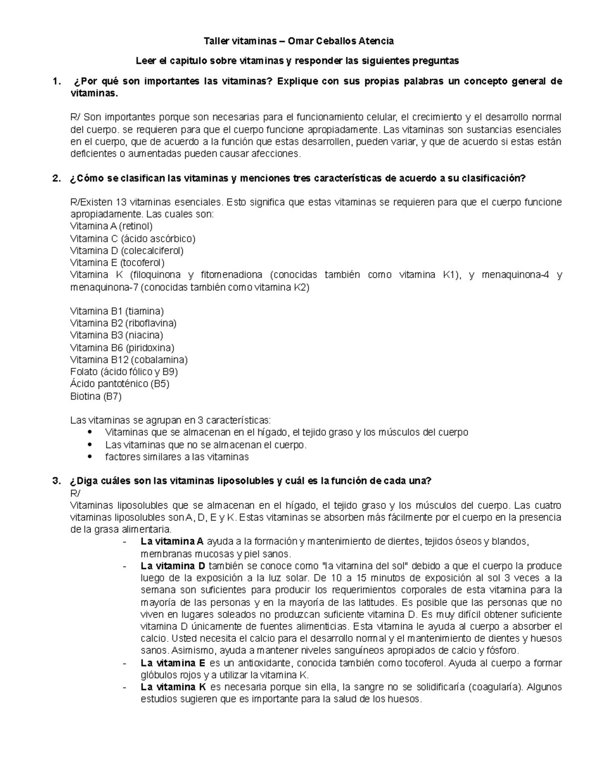 Taller vitaminas repaso de parcial asignatura bioquímica - Taller ...