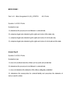 CPR3701-MOCK EXAM 6 - The Uploaded Document Consist Of Mock Exams That ...