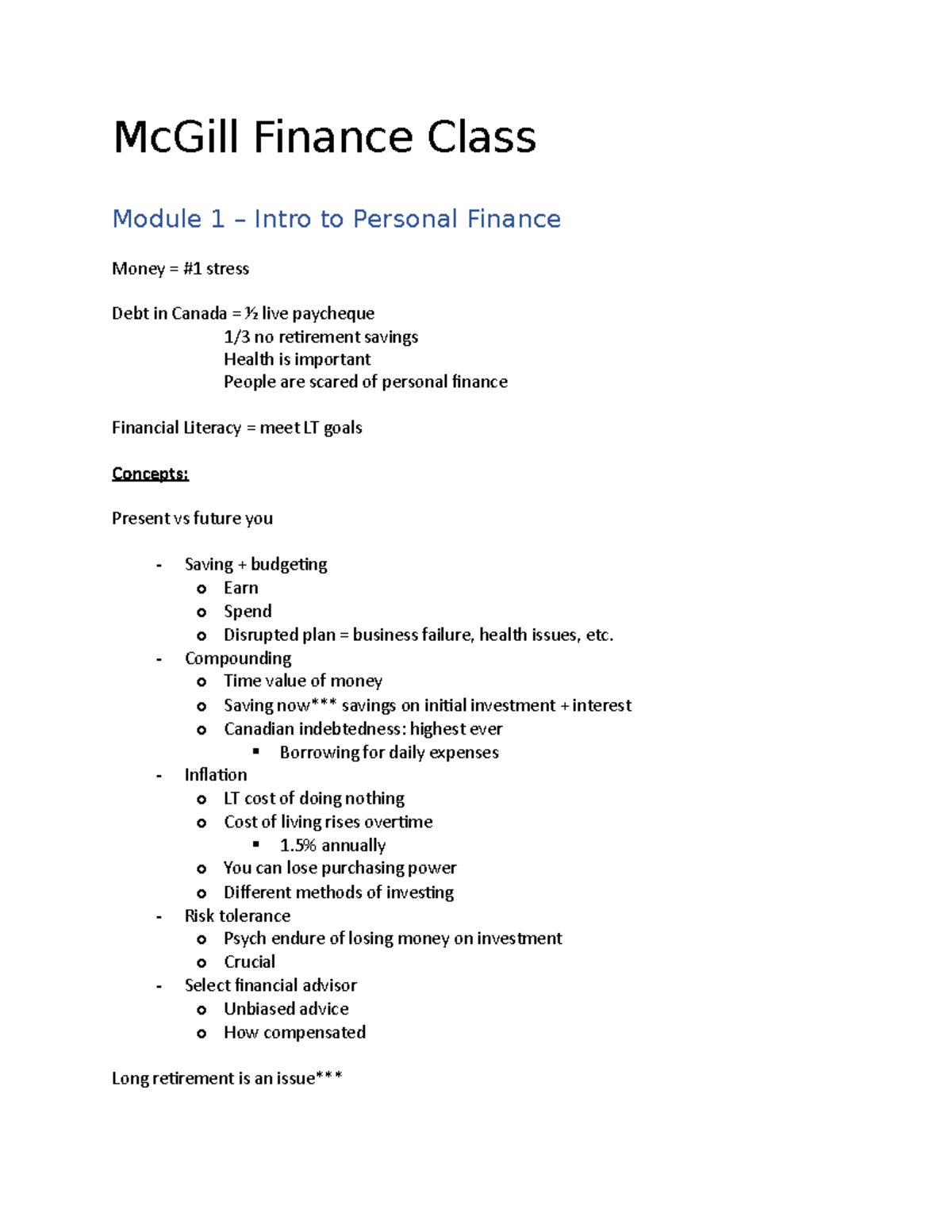 McGill Personal Finance Class Notes for Study - McGill Finance Class ...