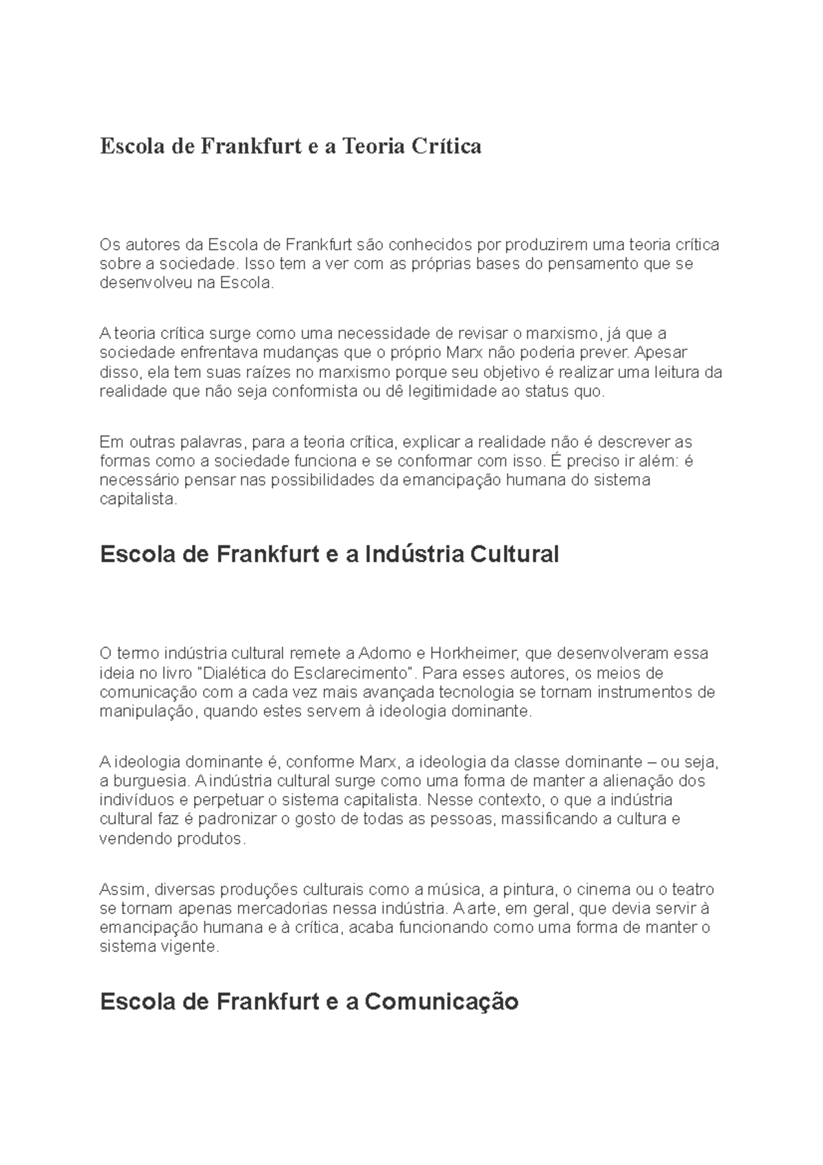 Escola de frankfurt teorias - Escola de Frankfurt e a Teoria Crítica Os ...
