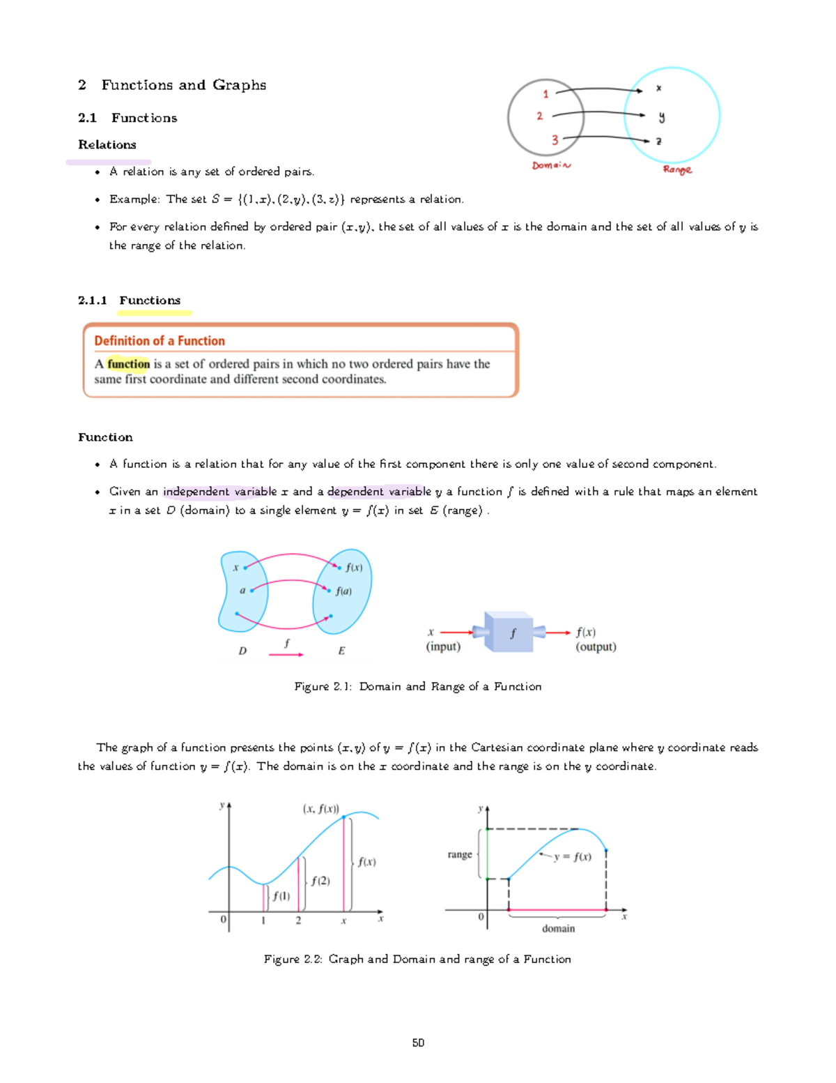 130 notes ch.2 solution - 2 Functions and Graphs 2 Functions Relations ...