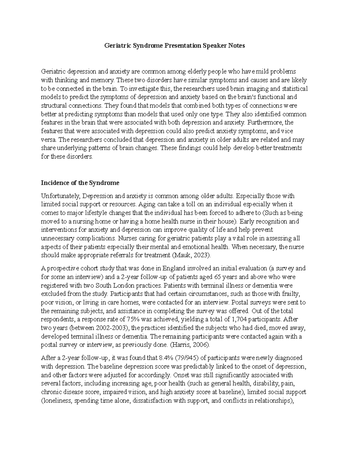 Aging - Geriatric speakernotes - NURS 4612 - TWU - Studocu