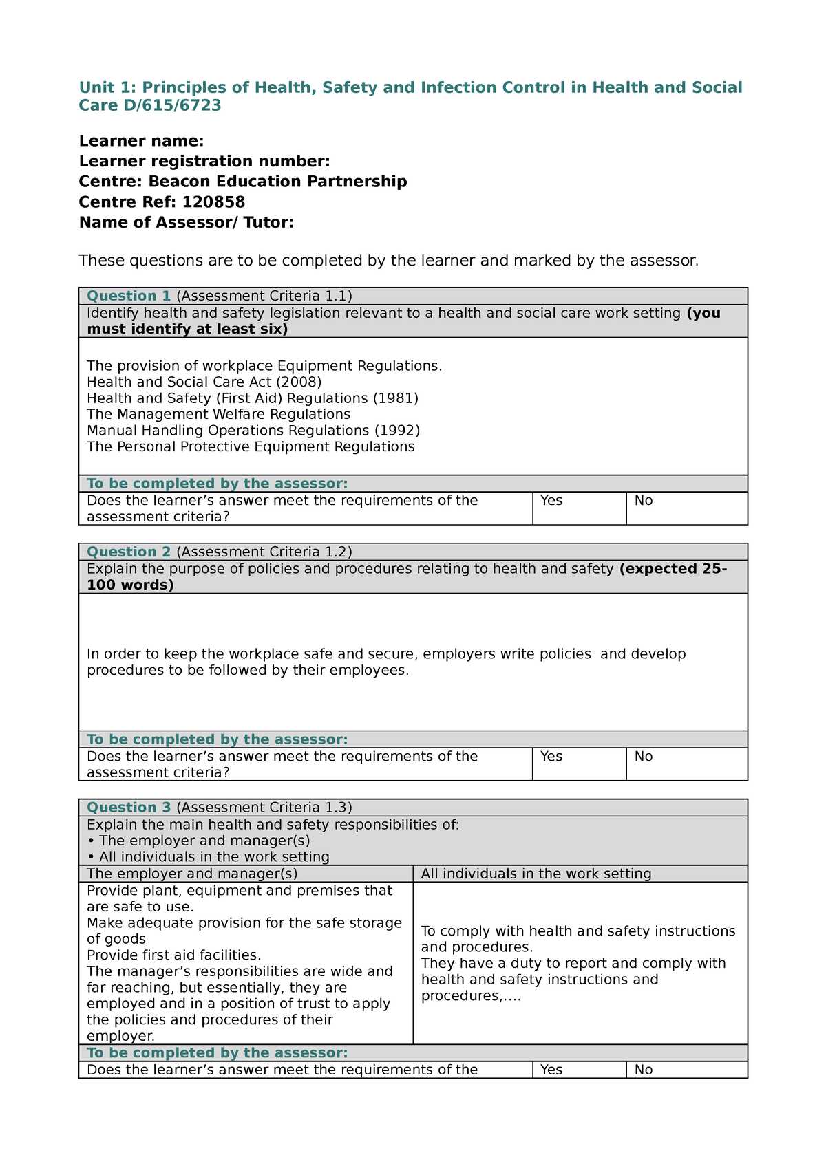 Unit 1 1 - LEVEL DIPLOMA INIUT ONE - Unit 1: Principles of Health ...