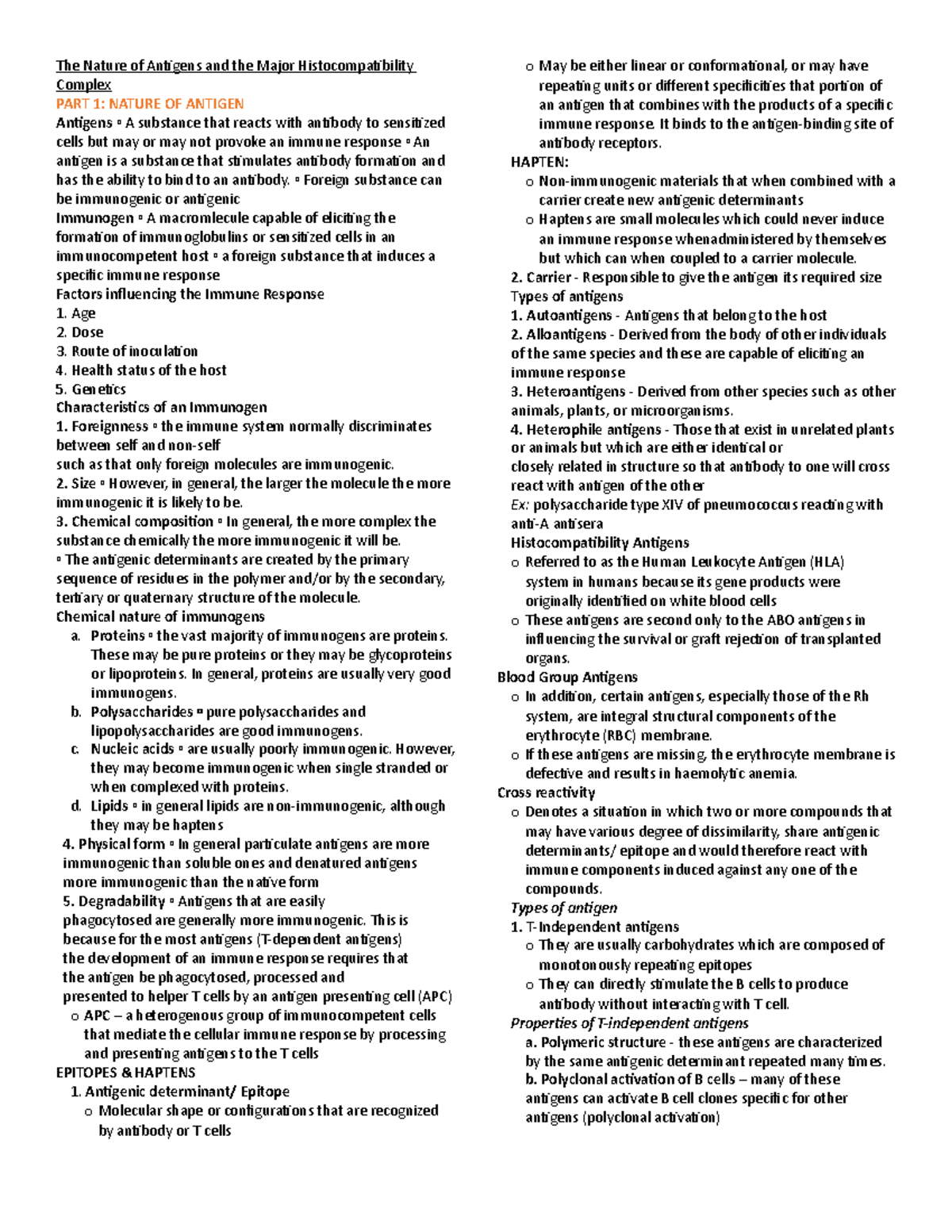 The Nature of Antigens and the Major Complex