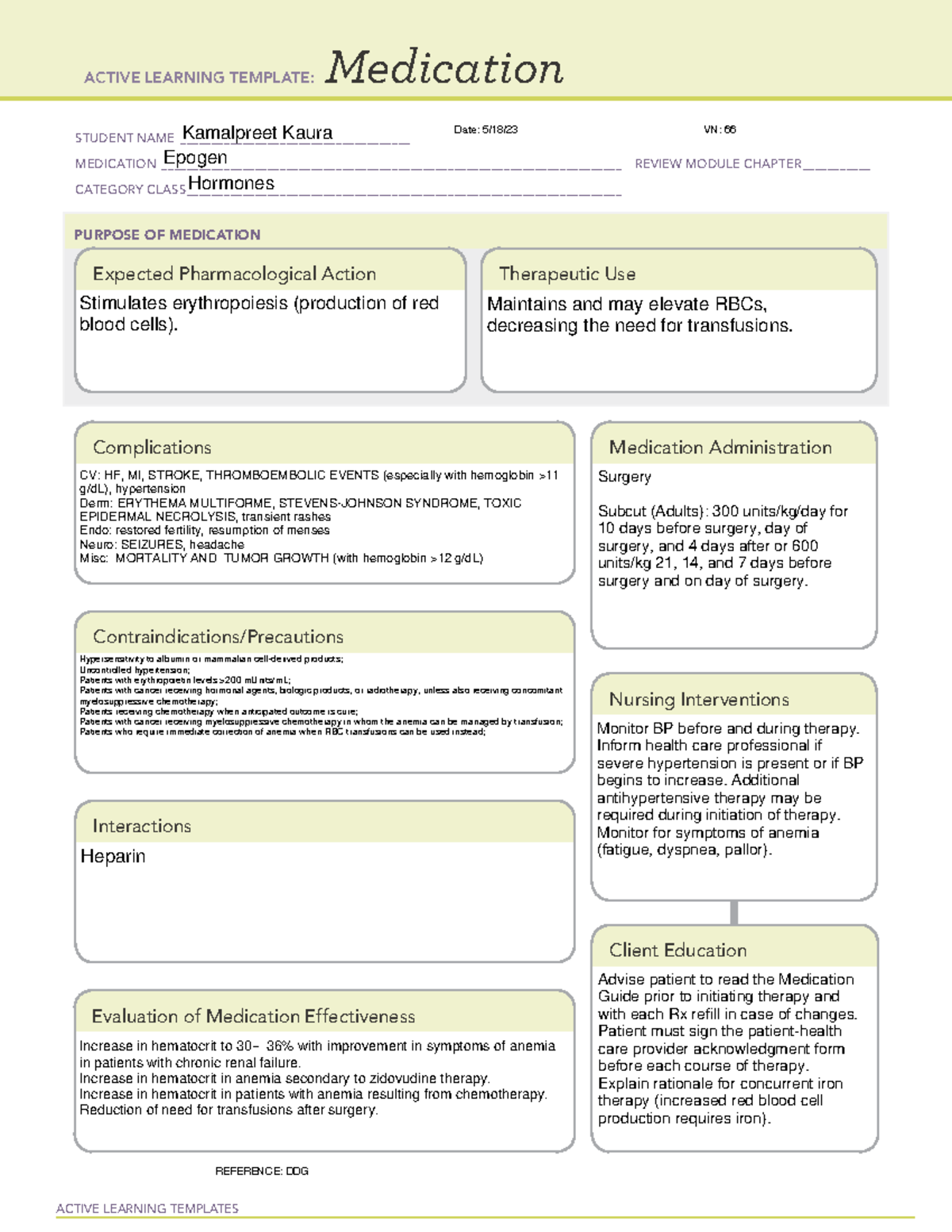 Epogen - ATI Template. - ACTIVE LEARNING TEMPLATES Medication STUDENT ...