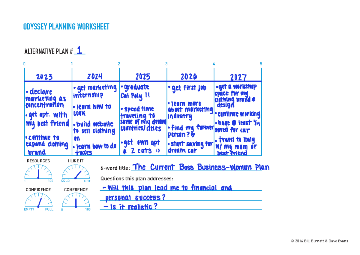 Example Odyssey Plan Assignment © 2016 Bill & Dave Evans