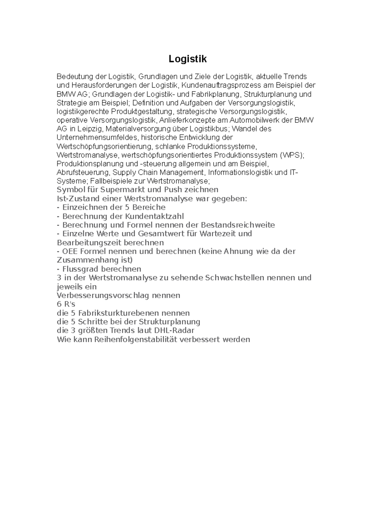 Logistik Inhalt beschreibung Logistik Bedeutung der Logistik