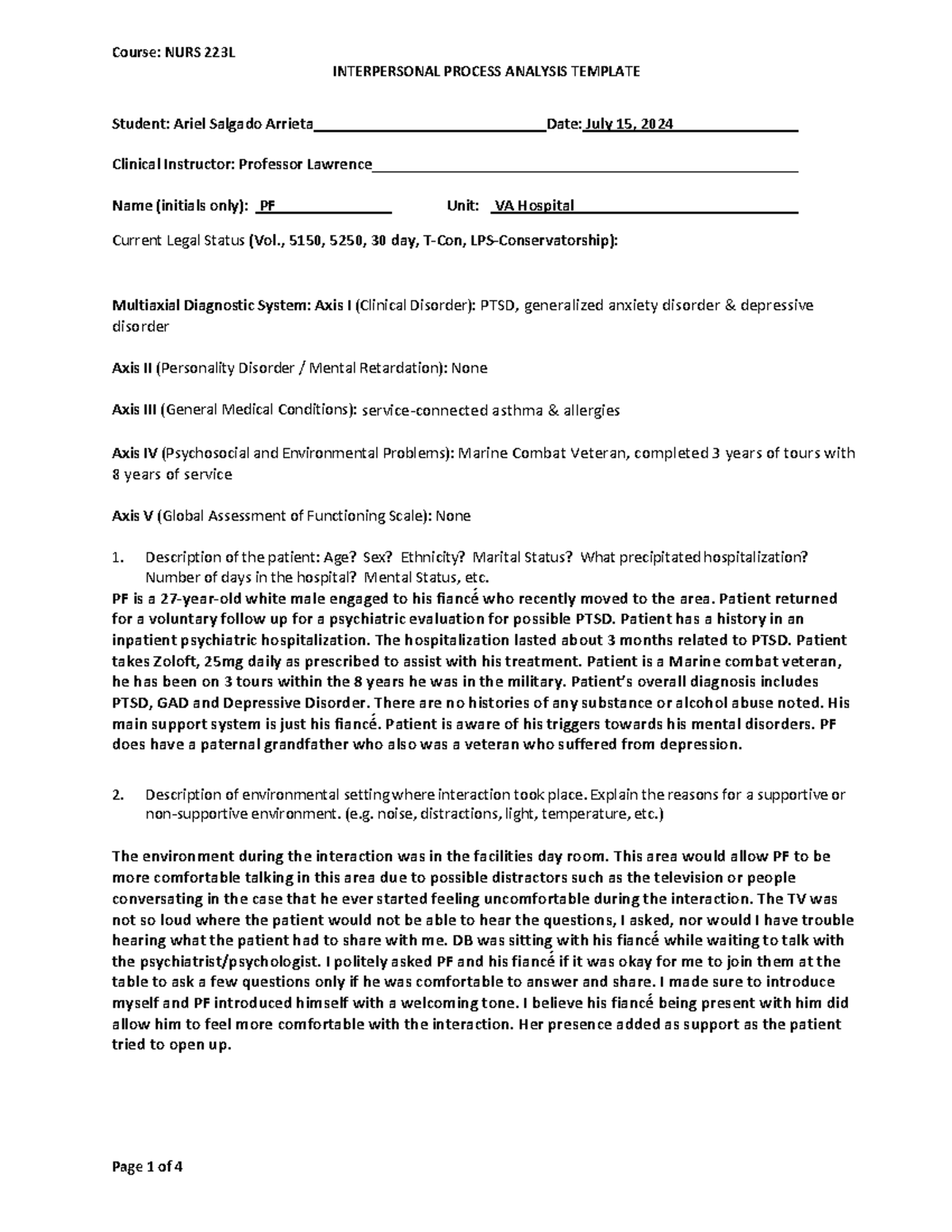 223L IPA - IPA Plan - INTERPERSONAL PROCESS ANALYSIS TEMPLATE Student ...