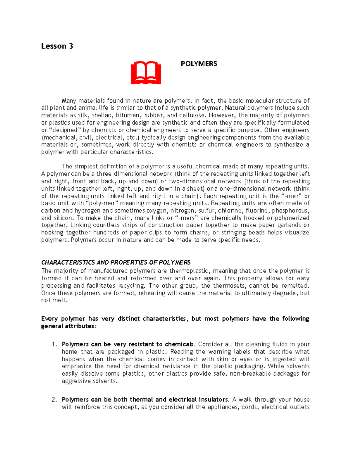 Polymers - 1st year - Lesson 3 Many materials found in nature are ...