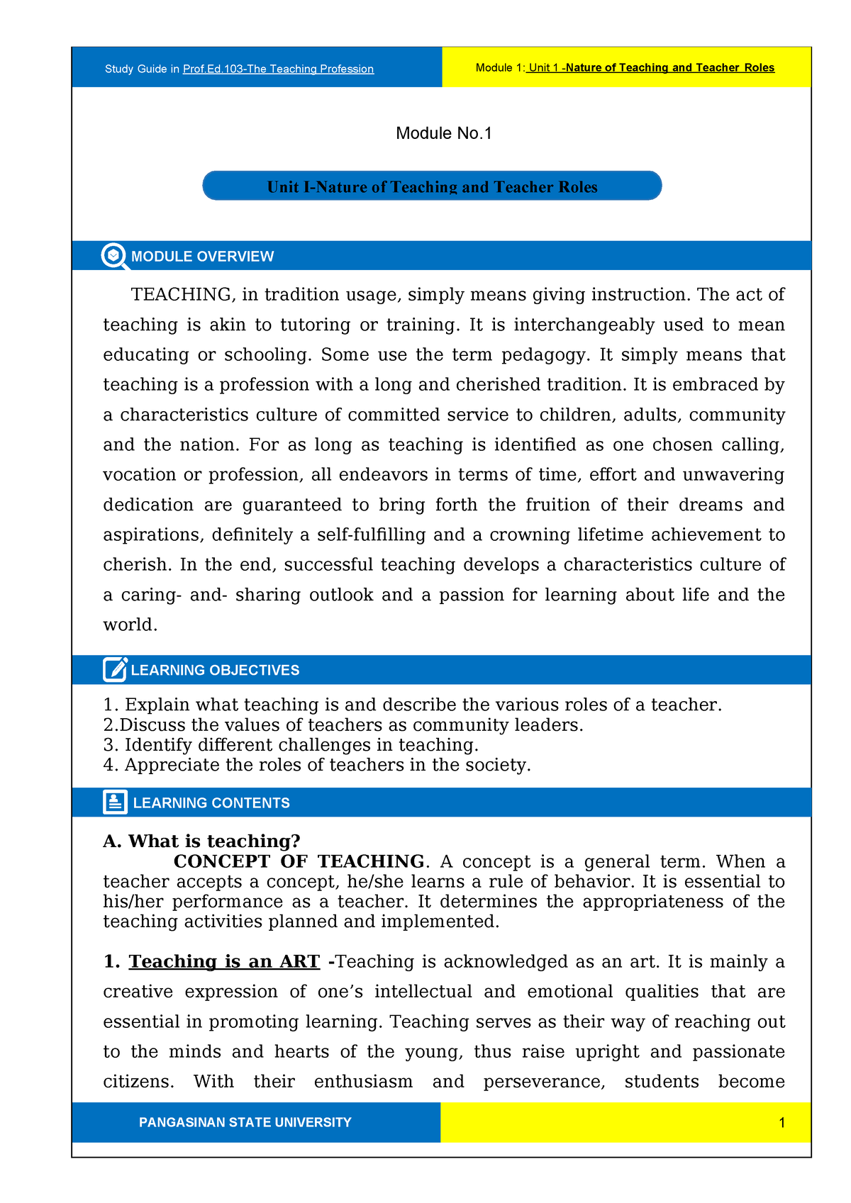 Module 1 The Teaching Profession - Unit I-Nature Of Teaching And ...