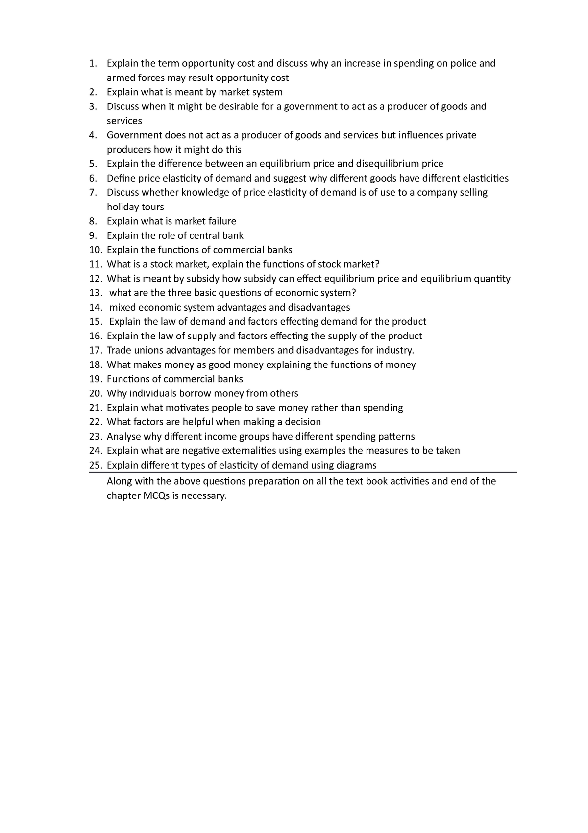 Revision Questions For IX Economics 1 Explain The Term Opportunity 