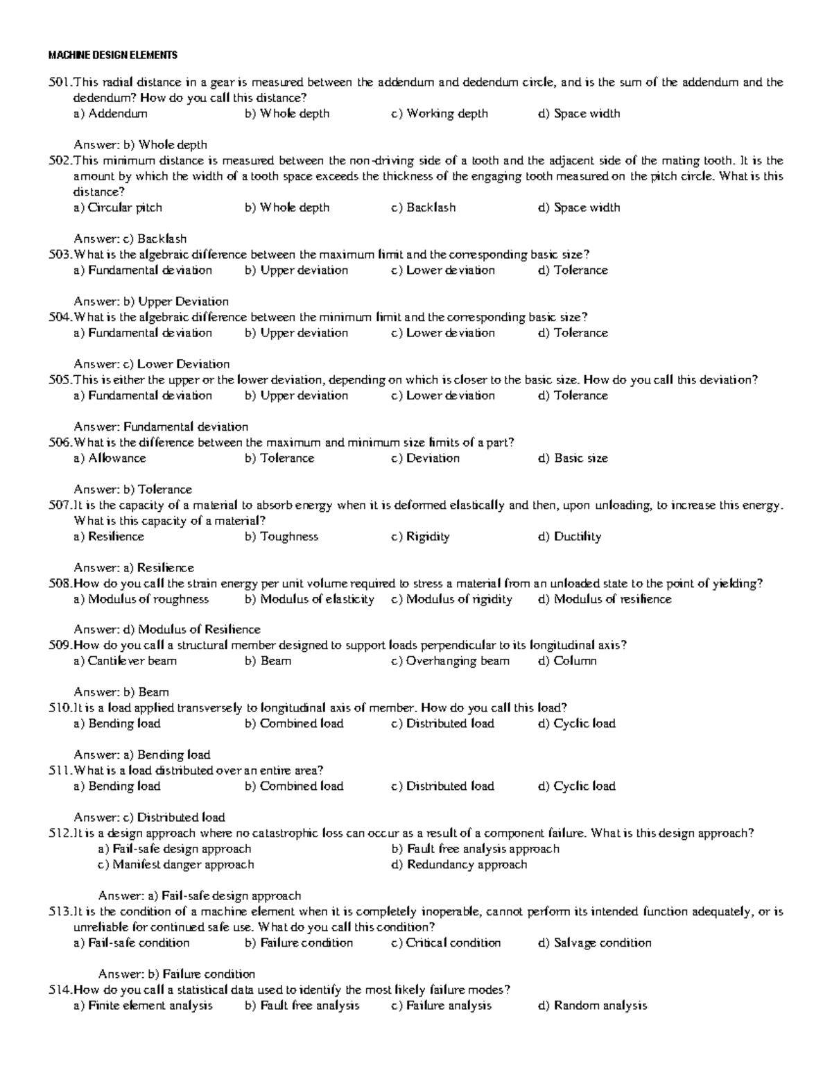 MD Terms 501-1100 - notes - MACHINE DESIGN ELEMENTS 501. This radial ...