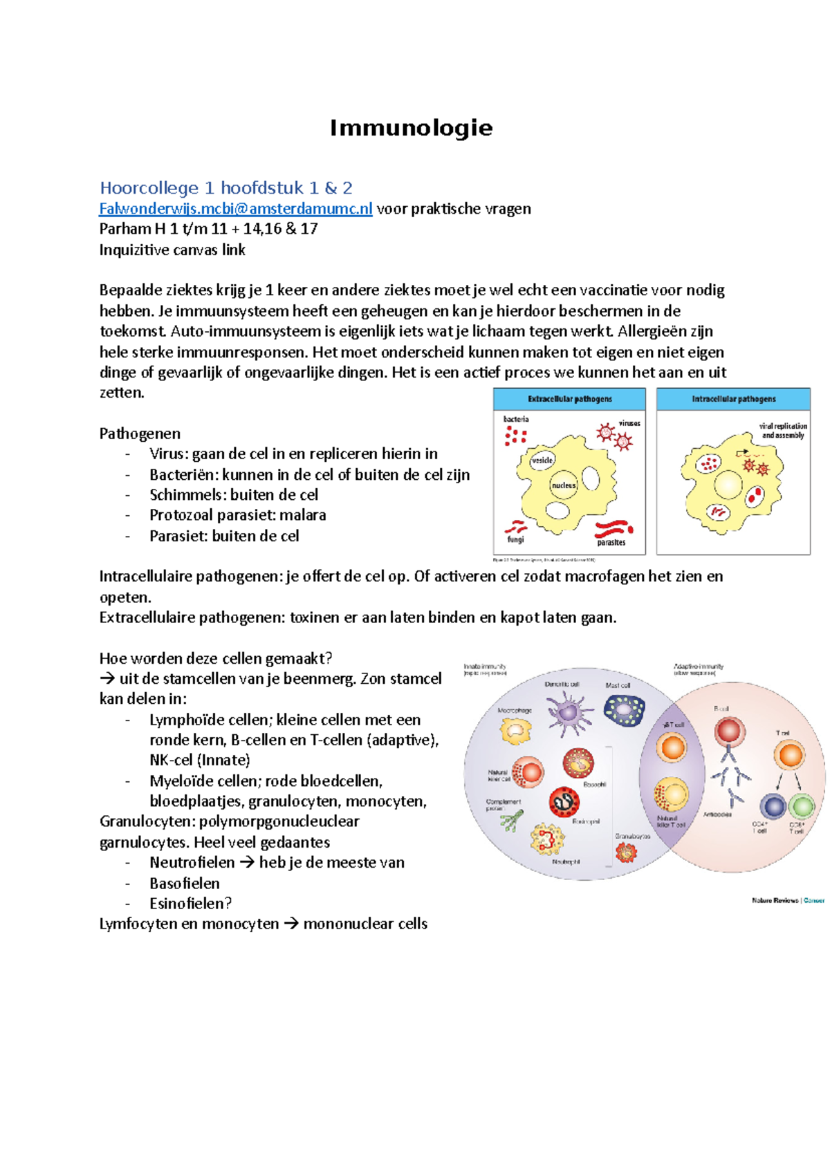 Immunologie - Immunologie Hoorcollege 1 Hoofdstuk 1 & 2 Falwonderwijs ...