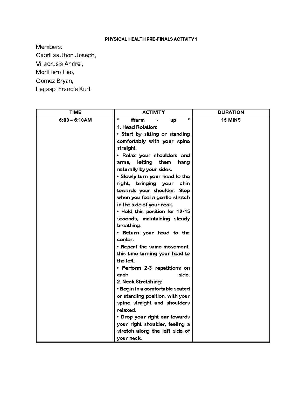 Activity 1 P - cutie - PHYSICAL HEALTH PRE-FINALS ACTIVITY 1 Members ...