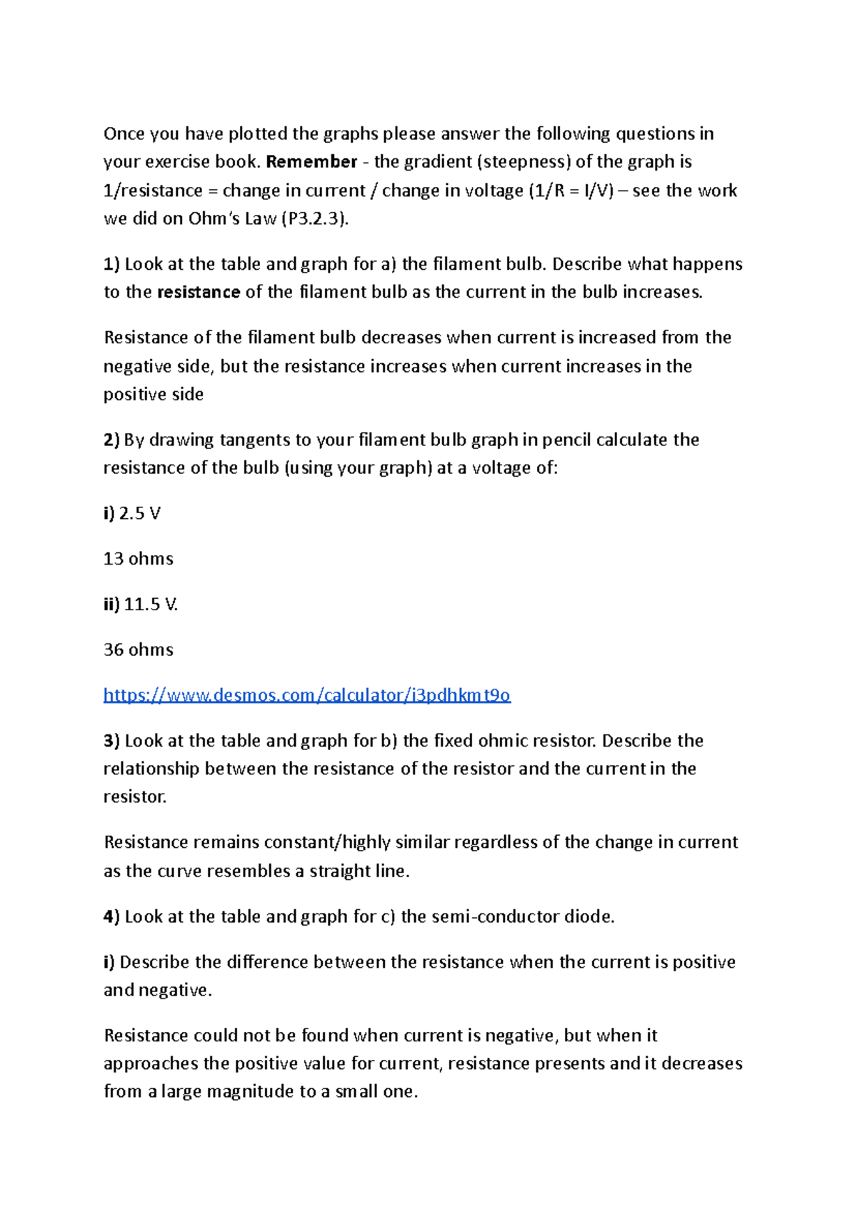 Filament bulb, IV graph investigation - Once you have plotted the ...