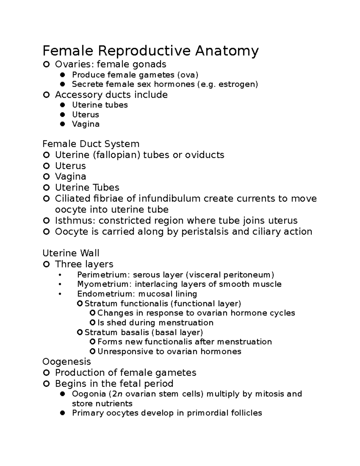 Female Reproductive Anatomy - estrogen) Accessory ducts include Uterine ...