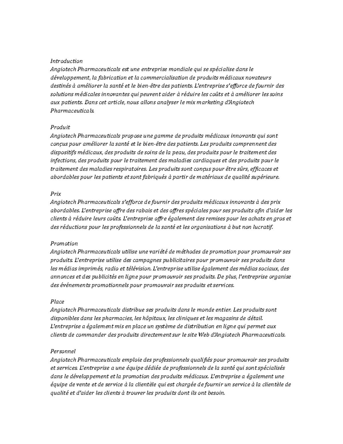 Angiotech Pharmaceuticals marketing mix - Introduction Angiotech ...