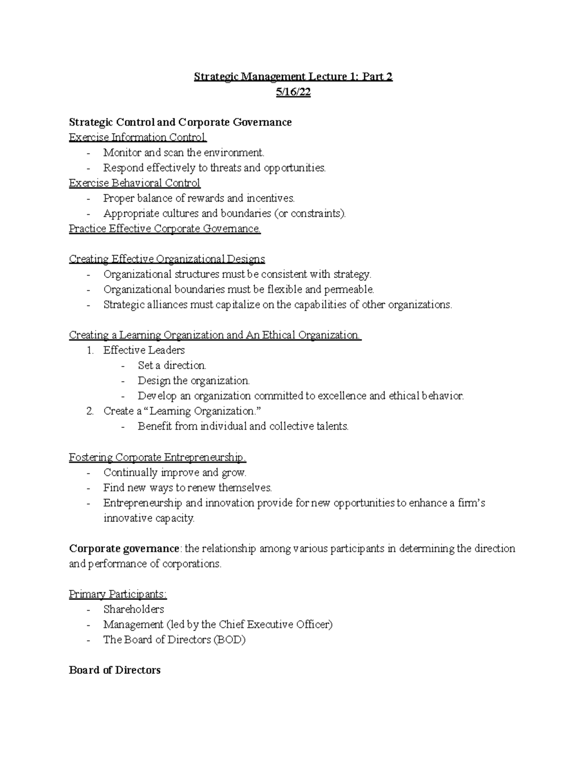 Strategic Management Lecture 1 Part 2 - Strategic Management Lecture 1 ...