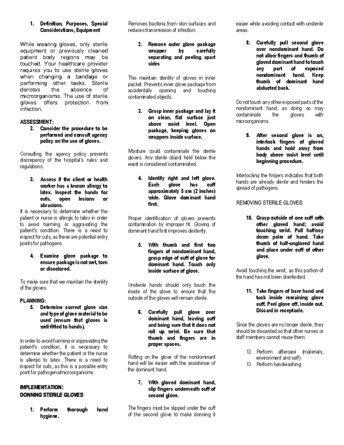 Donning and Removing of Sterile Gloves Definition, Purposes, Special
