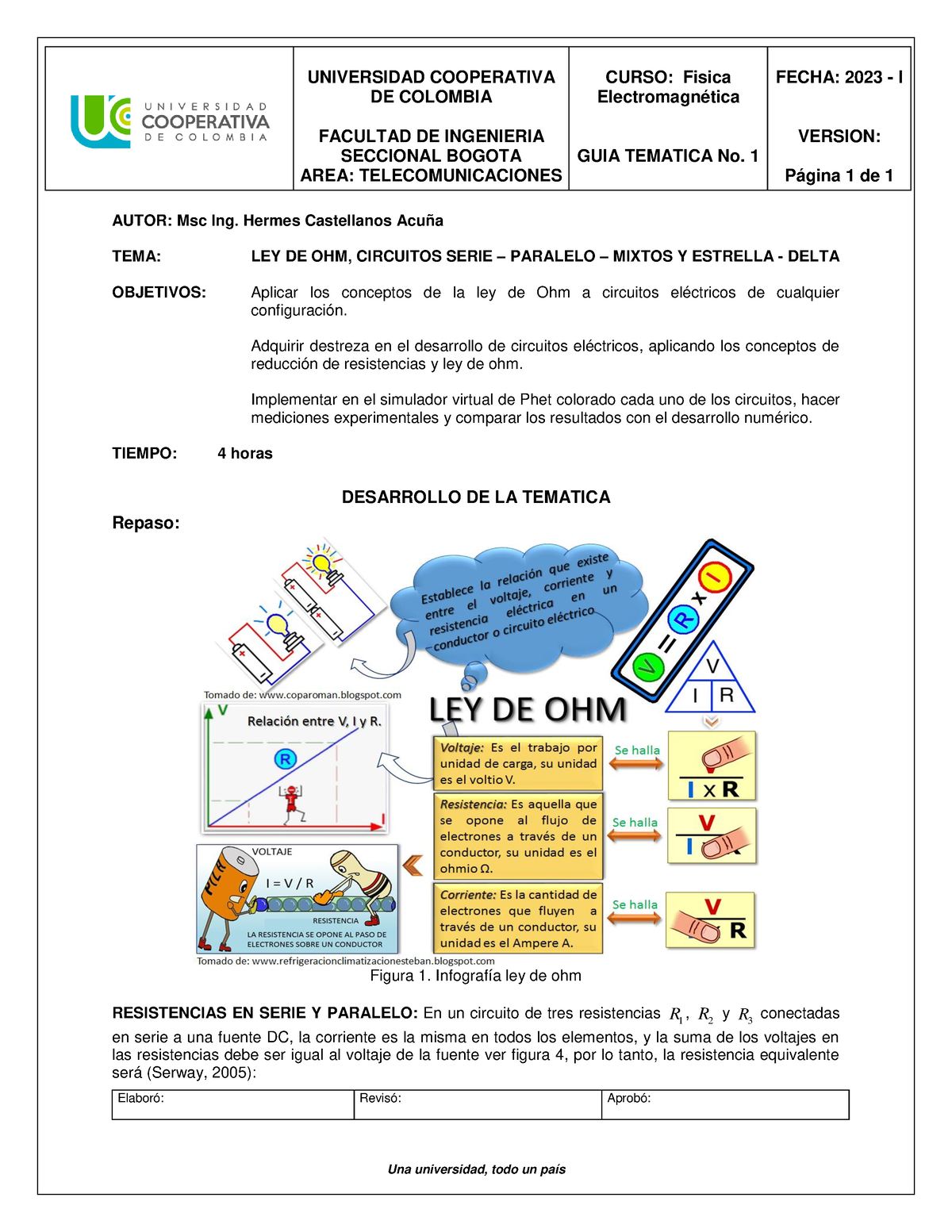 Taller Practico 1 Ley De Ohm - Elaboró: Revisó: Aprobó: AUTOR: Msc Ing ...