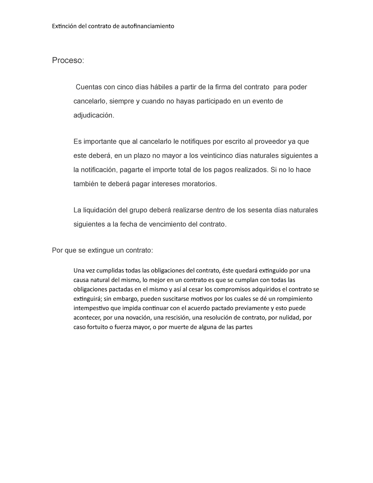 Extimcion. Mi Parte - Extinción Del Contrato De Autofinanciamiento 