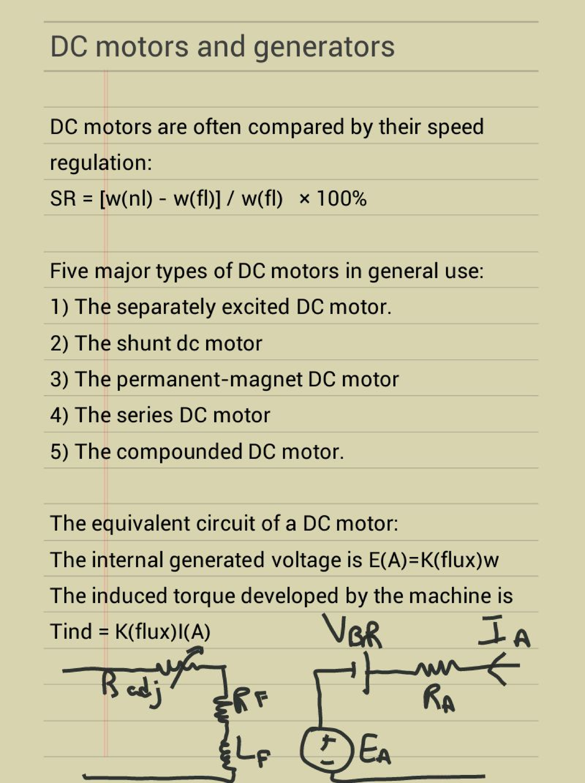 Chapter 9 Electric Machines need to know formulas and concepts DC