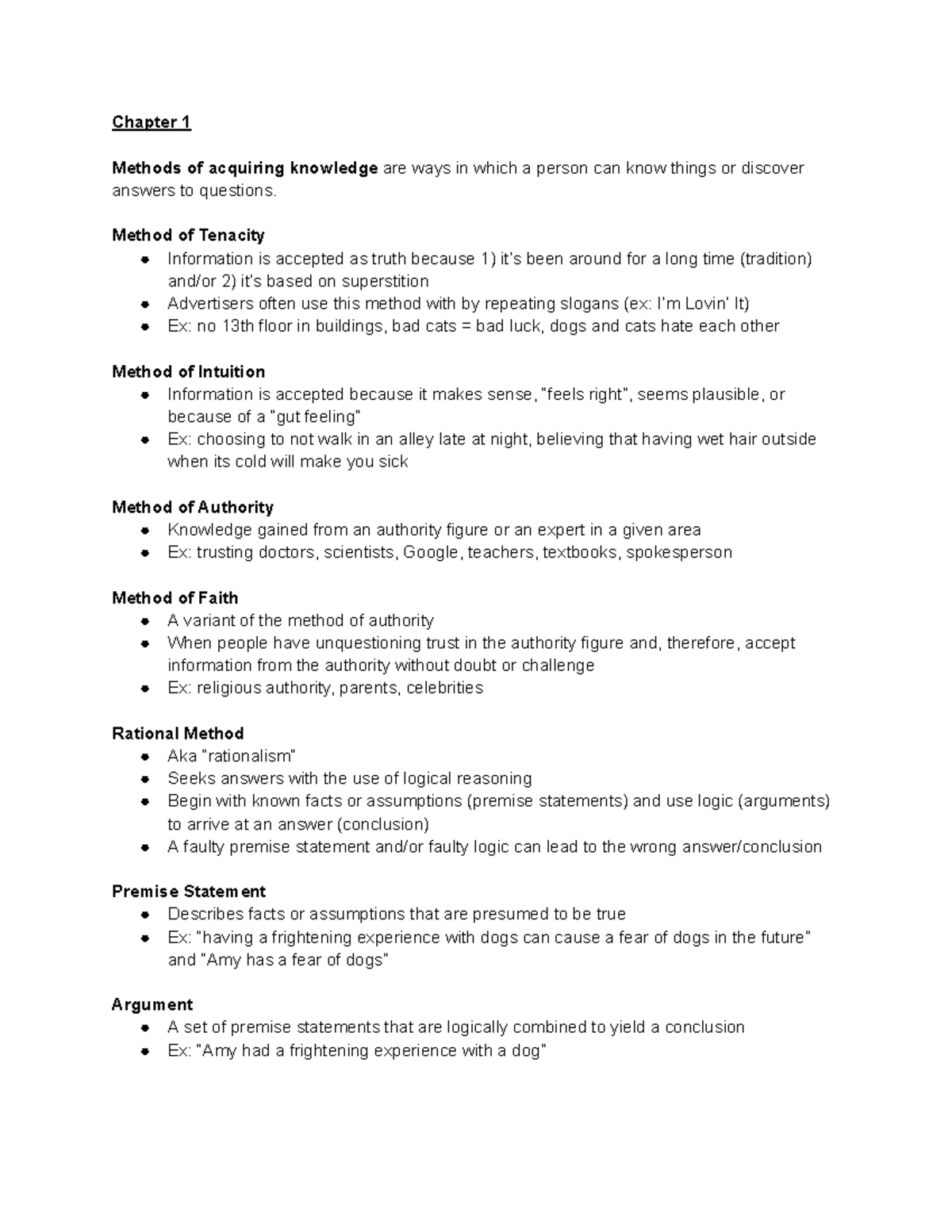 PSYC 310 - Notes - Chapter 1 Methods of acquiring knowledge are ways in ...