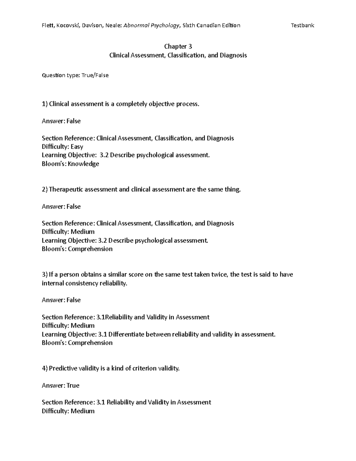 Abnormal Psych 4 - CONU - Chapter 3 Clinical Assessment, Classification ...
