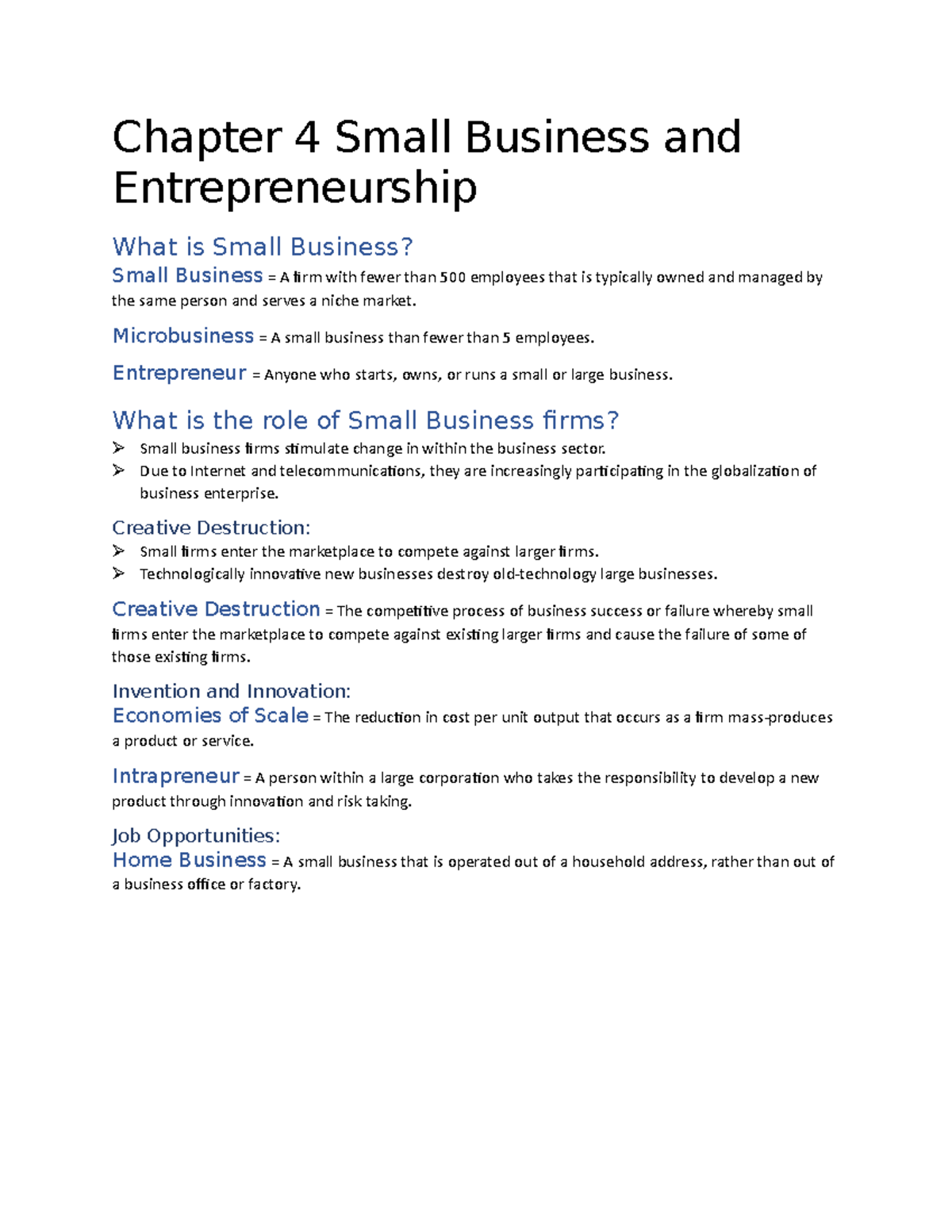 Chapter 4 Small Business And Entrepreneurship - Microbusiness = A Small ...