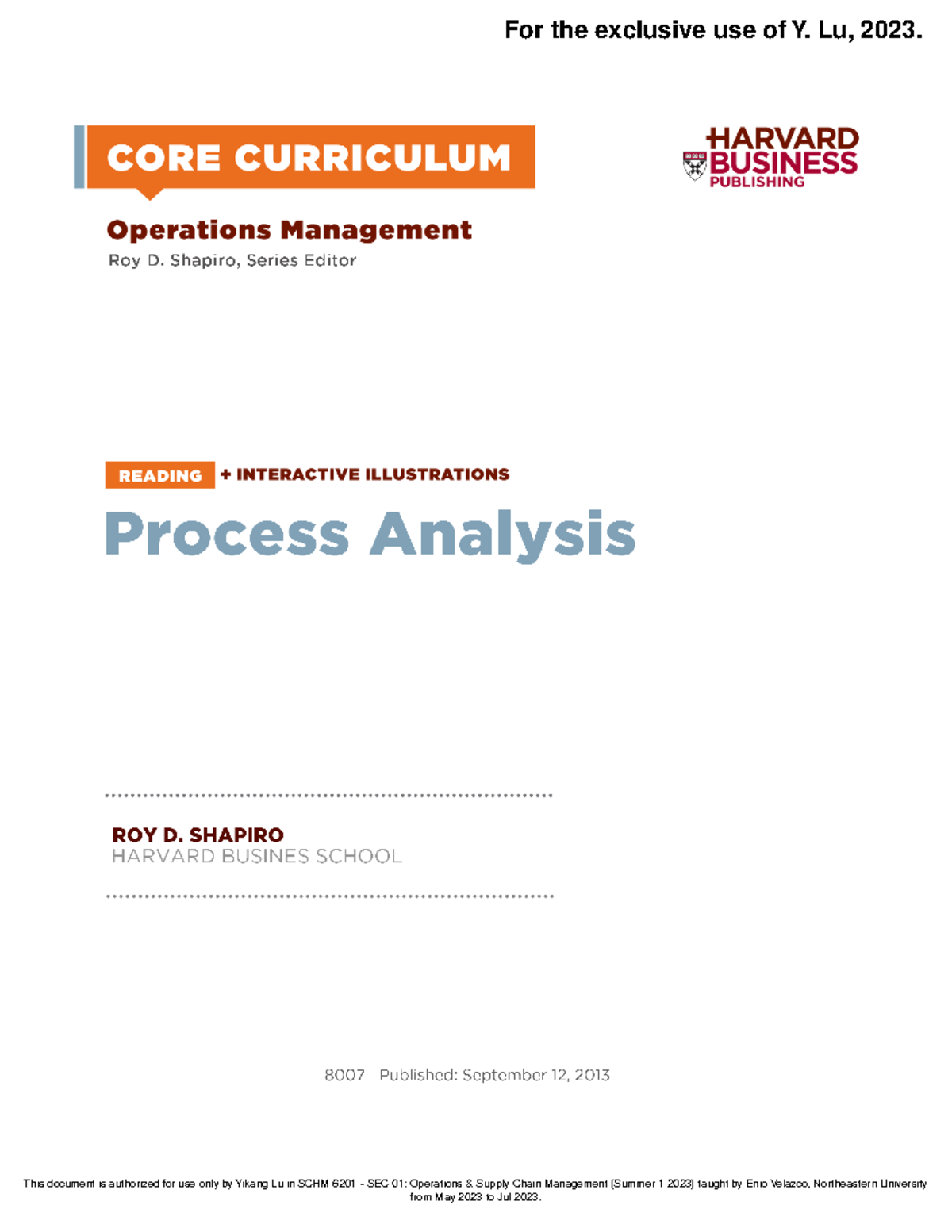 Process analysis - Case study - Table oof Conteents This document is ...
