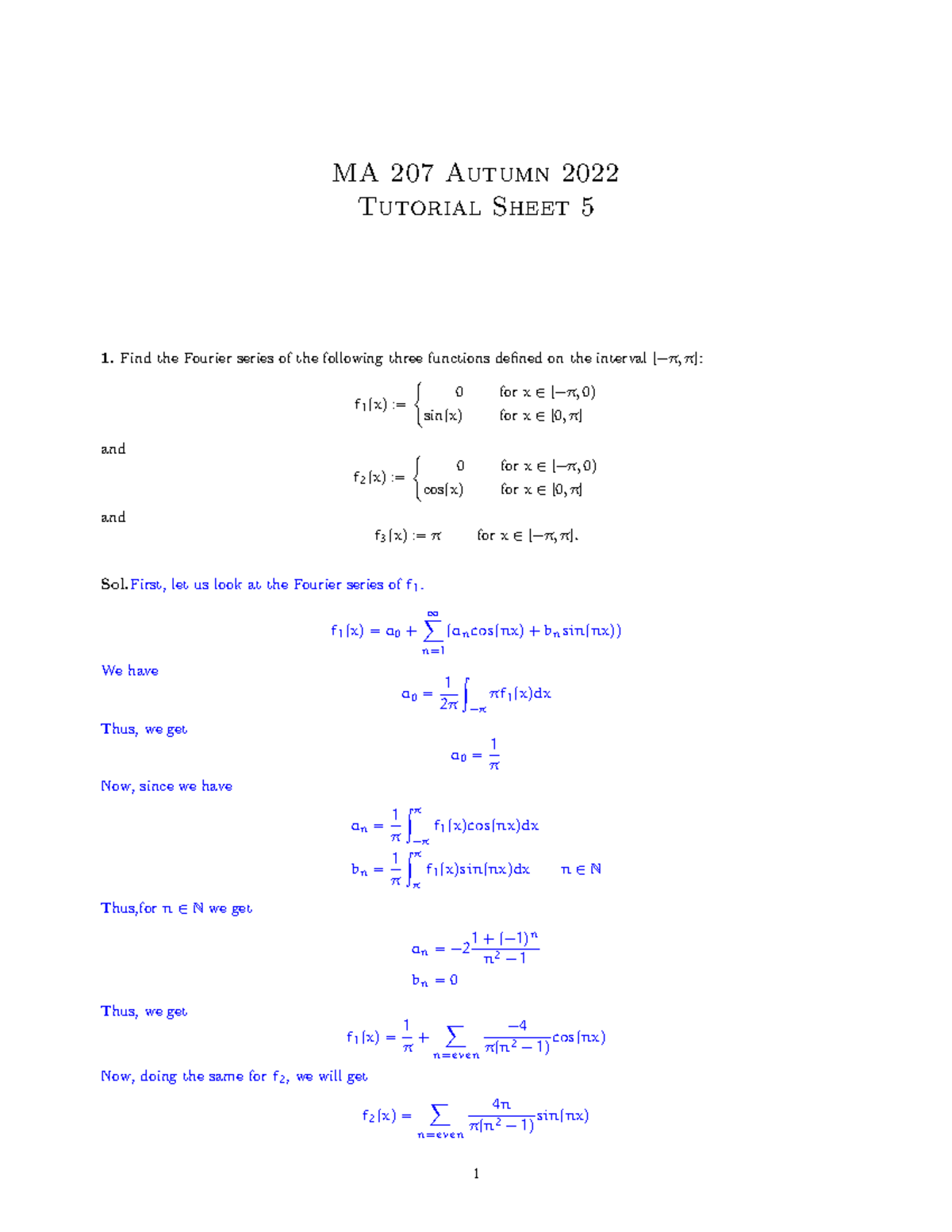 MA207 2022 Tutorial 5 Solutions - MA 207 Autumn 2022 Tutorial Sheet 5 ...