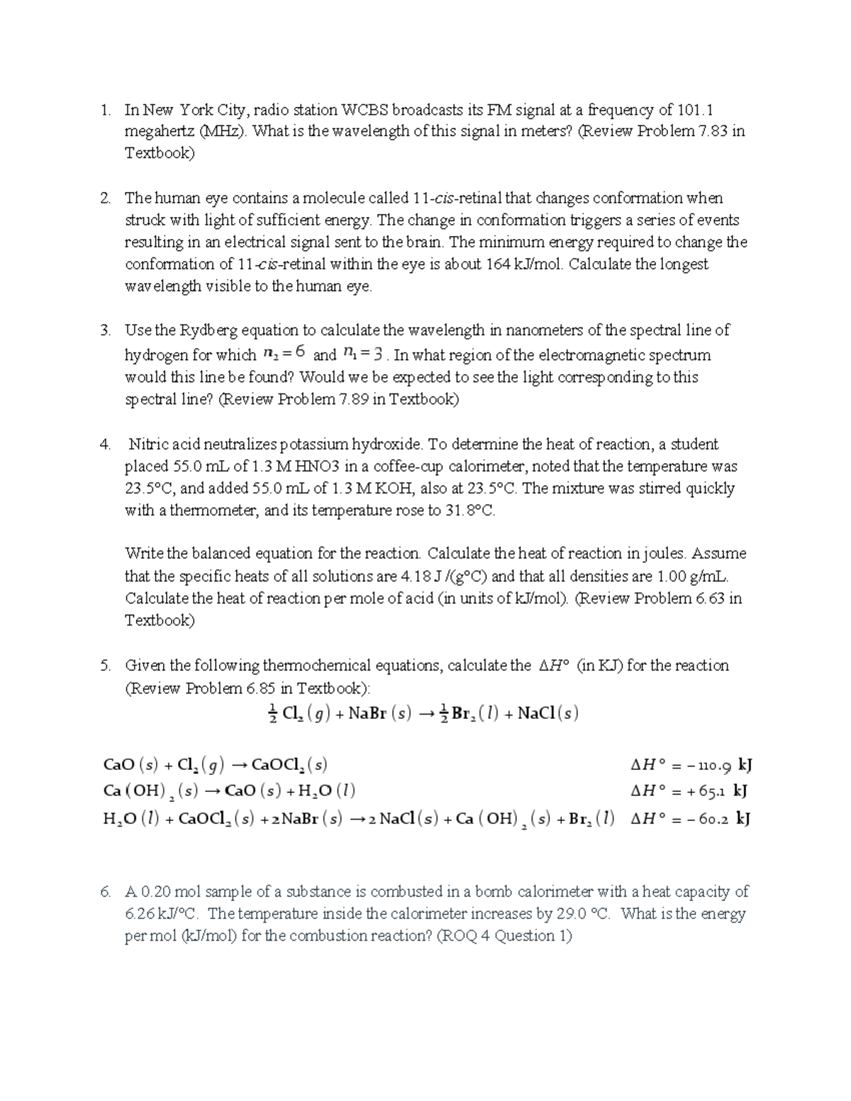 Copy of CHEM 109 Exam 4 Review - In New York City, radio station WCBS ...