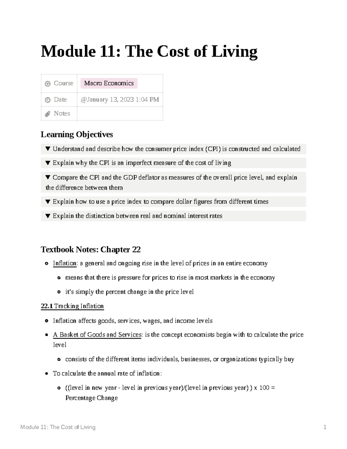 Module 11 The Cost of Living - Module 11: The Cost of Living Course ...